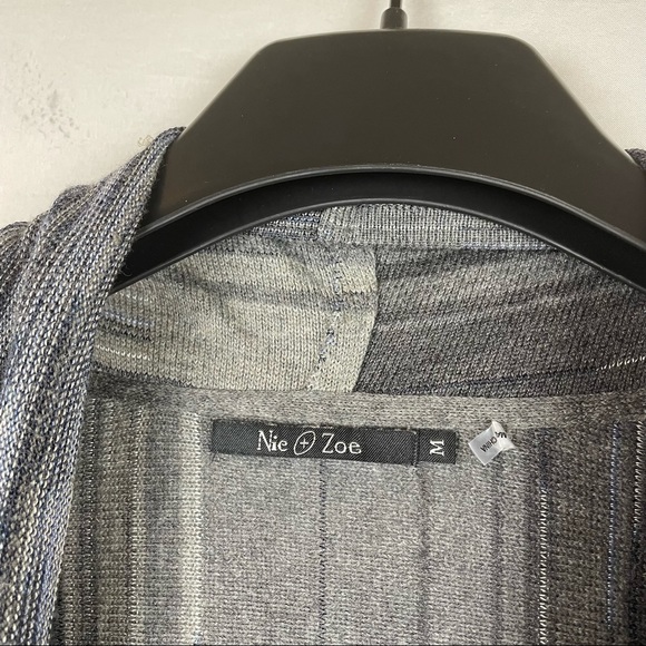 Nie + Zoe gray long knit sweater cardigan M with belt - Picture 2 of 5